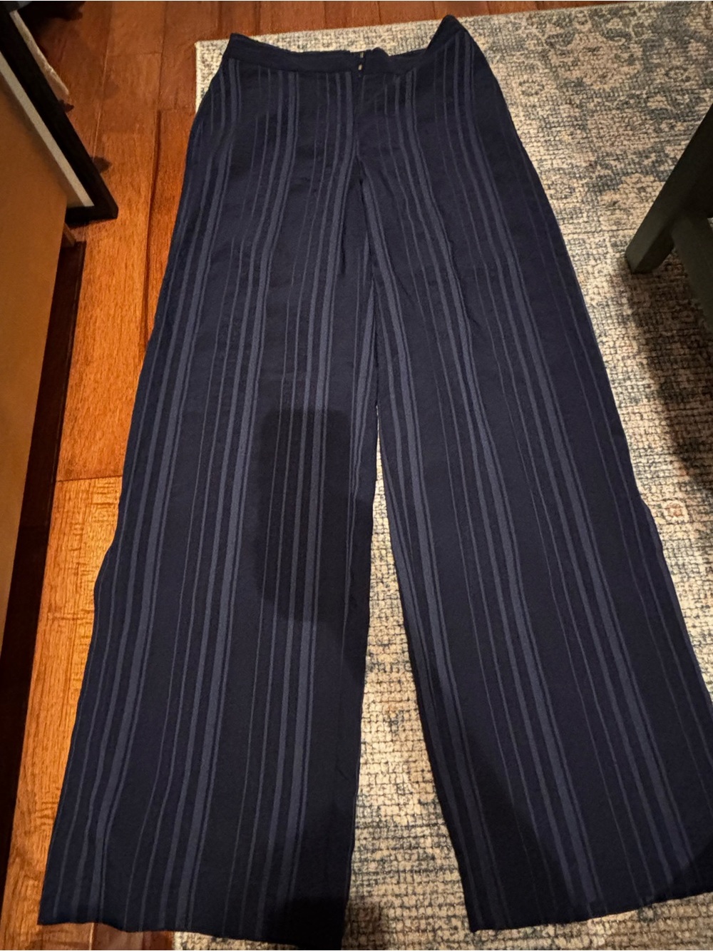 Club Monaco Navy Pinstripe Wide-Leg Trousers